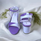 White & Purple Block Heel Sandal PIU_168 Sofa Rexine ladies shoes PumpItUp.pk