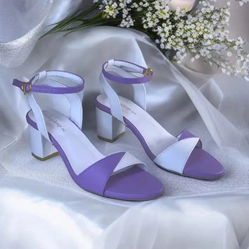 White & Purple Block Heel Sandal PIU_168 Sofa Rexine ladies shoes PumpItUp.pk