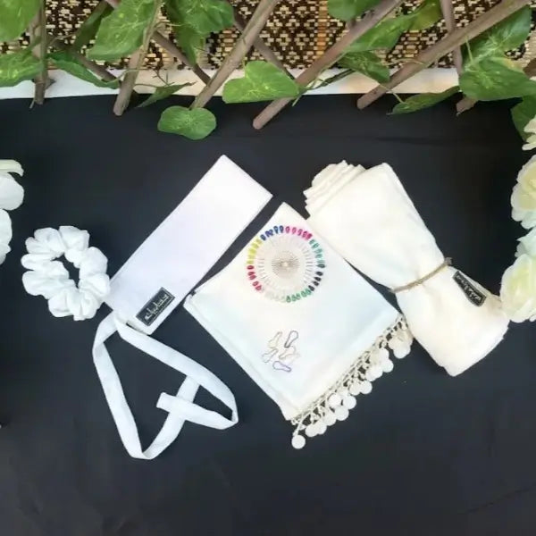 White Saudi Niqab With Beads Set HB-44 Double Georgette Hijabiyana by PumpItUp modest wear