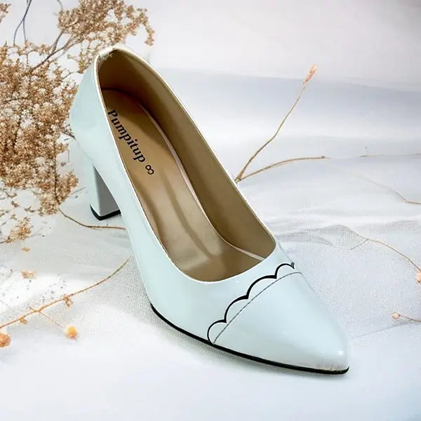 White Wave Block Heel PIU_247 Patent Rexine ladies shoes PumpItUp.pk
