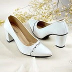 White Wave Block Heel PIU_247 Patent Rexine ladies shoes PumpItUp.pk