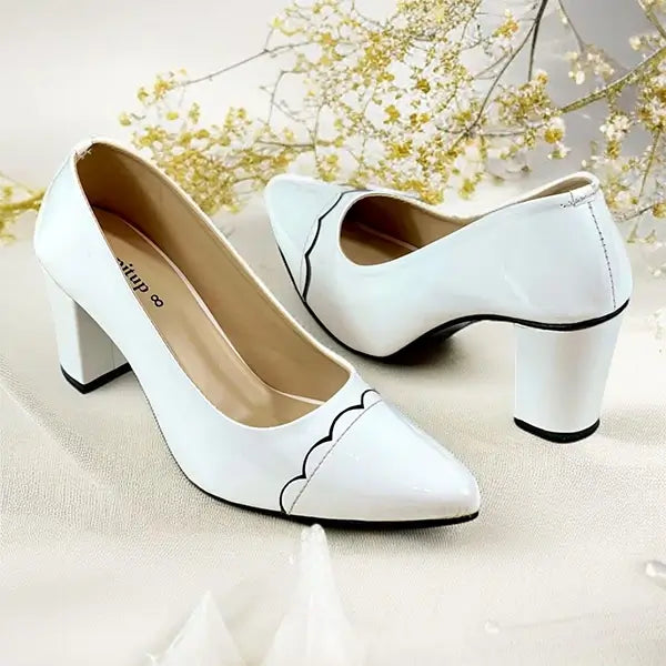 White Wave Block Heel PIU_247 Patent Rexine ladies shoes PumpItUp.pk