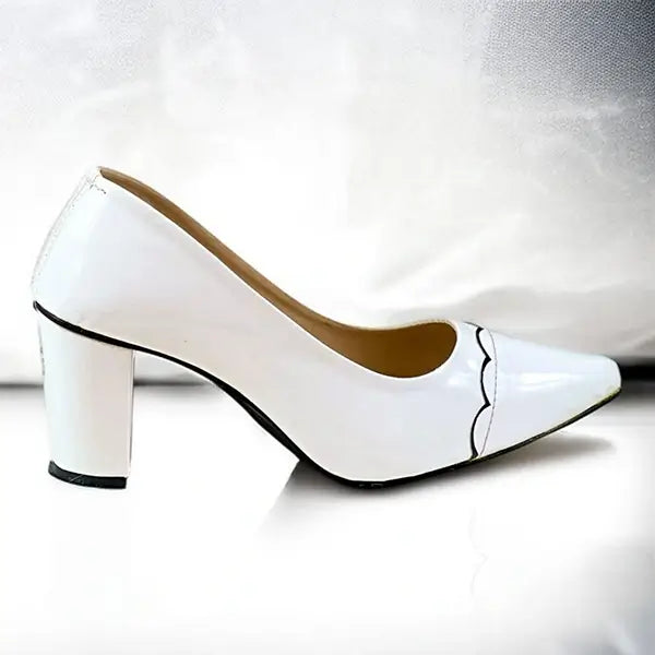 White Wave Block Heel PIU_247 Patent Rexine ladies shoes PumpItUp.pk