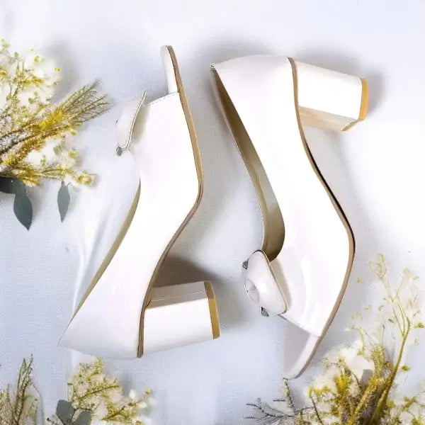 White Whisper Peep Toe Block Heel PIU_181 White Patent Rexine ladies shoes PumpItUp.pk