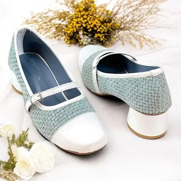 White Woven Retro Block Heel PIU_246 Patent & Amarah Rexine ladies shoes PumpItUp.pk