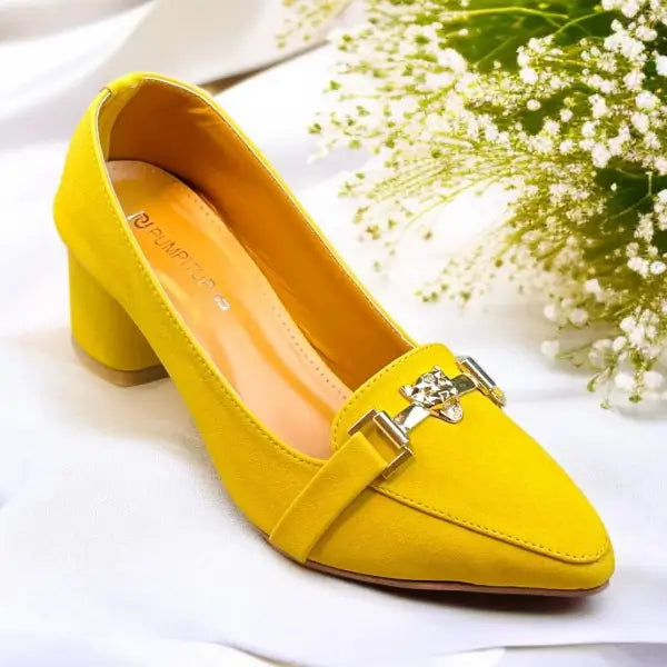 Yellow Elite Muse Block Heels PIU_234 Amarah Rexine ladies shoes PumpItUp.pk