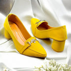 Yellow Elite Muse Block Heels PIU_234 Amarah Rexine ladies shoes PumpItUp.pk