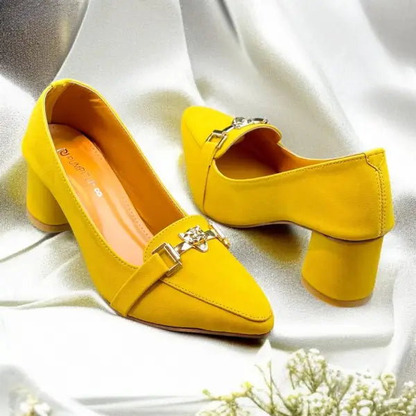 Yellow Elite Muse Block Heels PIU_234 Amarah Rexine ladies shoes PumpItUp.pk