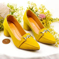 Yellow Elite Muse Block Heels PIU_234 Amarah Rexine ladies shoes PumpItUp.pk