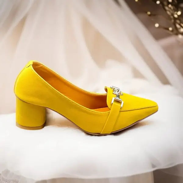 Yellow Elite Muse Block Heels PIU_234 Amarah Rexine ladies shoes PumpItUp.pk