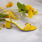 Yellow X Block Heel Sandal PIU_176 patent rexine ladies shoes PumpItUp.pk