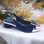 ZS Monarch Luxe Slingback Block Heels PIU_213 Amarah & Patent Rexine ladies shoes PumpItUp.pk