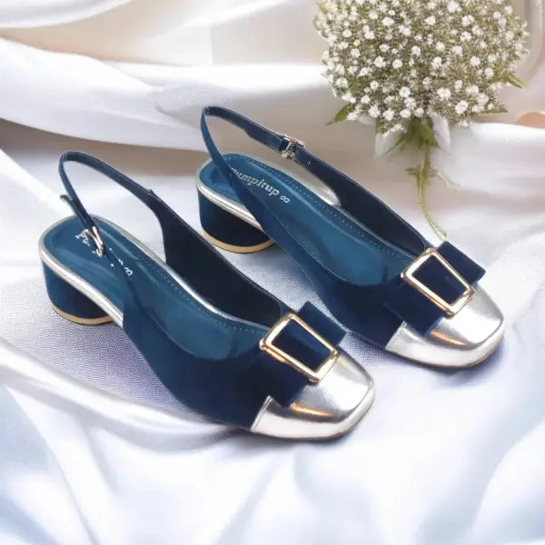 ZS Monarch Luxe Slingback Block Heels PIU_213 Amarah & Patent Rexine ladies shoes PumpItUp.pk
